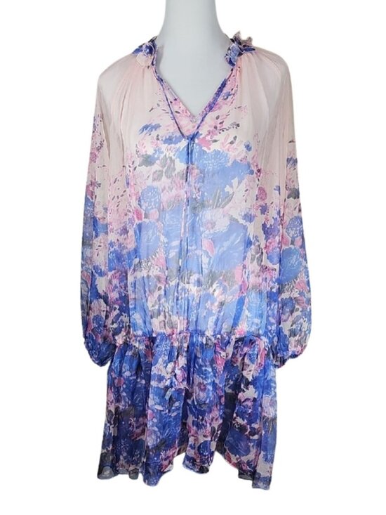 Beulah Dresses & Skirts - NWT Beulah Style Tuckernuck Floral Dress L Watercolor Ruffle V-Neck Cottagecore